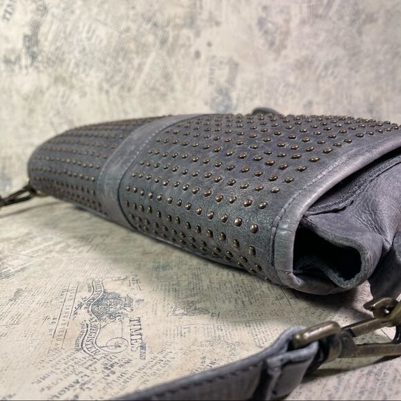 Platania | Leather Grey Studded Messenger Bag - Picture 6 of 16